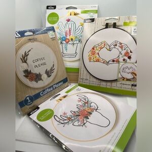 Embroidery craft kits, new in package.  Stamped needlepoint art.  DIY  Lot of 4